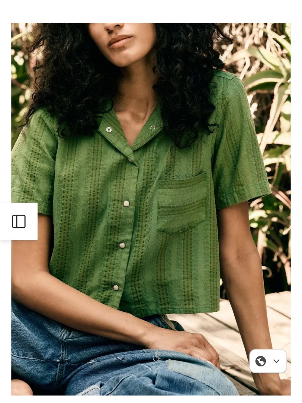 Green Short-Sleeve Button Front Women's Top